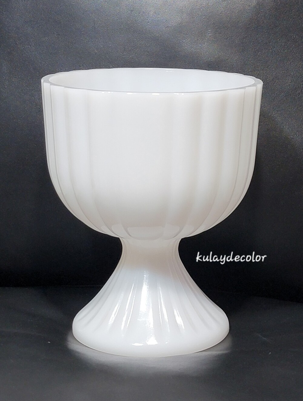 Vintage White Milk Glass Pedestal Compote Bowl Planter Vase Fluted Paneled 6.5"